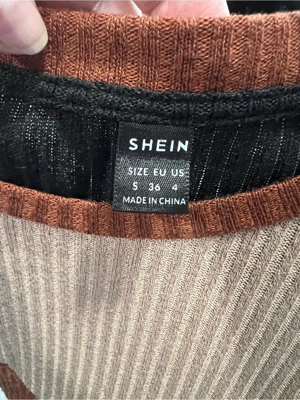SHEIN Ribbed Colorblock Tunic in Black, Rust & Tan